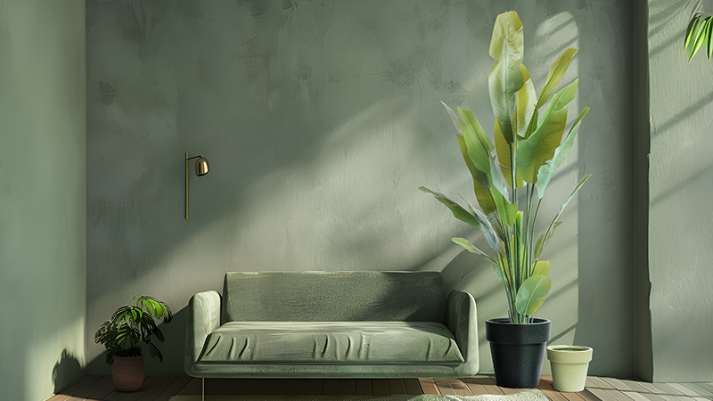 Artificial banana tree Artificial banana tree in modern living room decor, adding elegance and greenery by ACP.