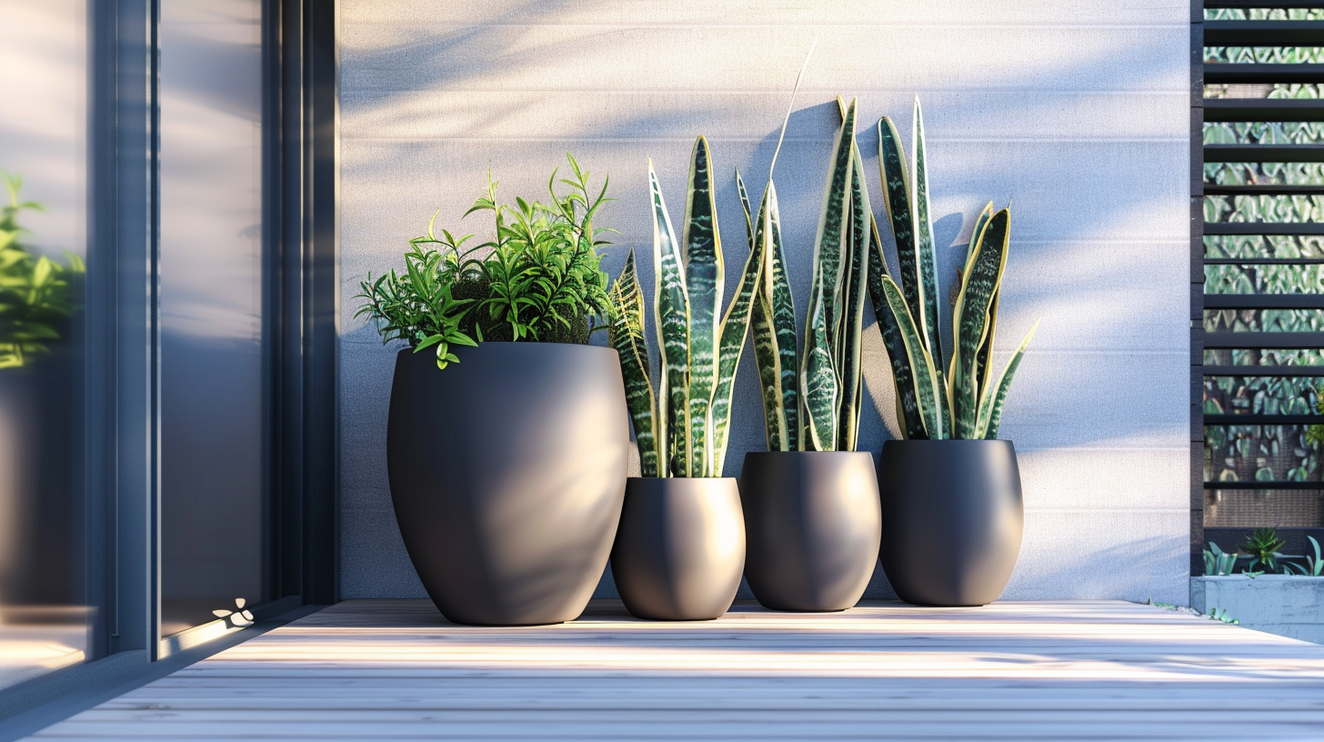 Modern artificial plants Artificial snake plants in sleek black pots
