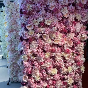 Luxurious artificial flower wall with pink and white blossoms for events