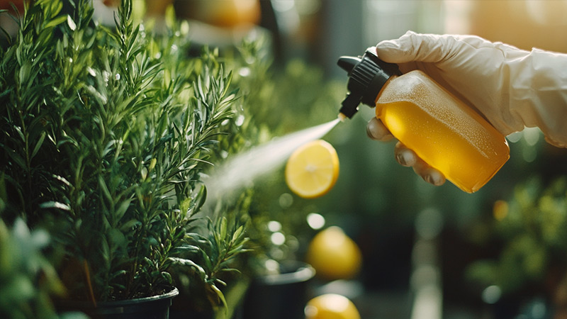 Natural Pest Control Person spraying plants with homemade pesticide