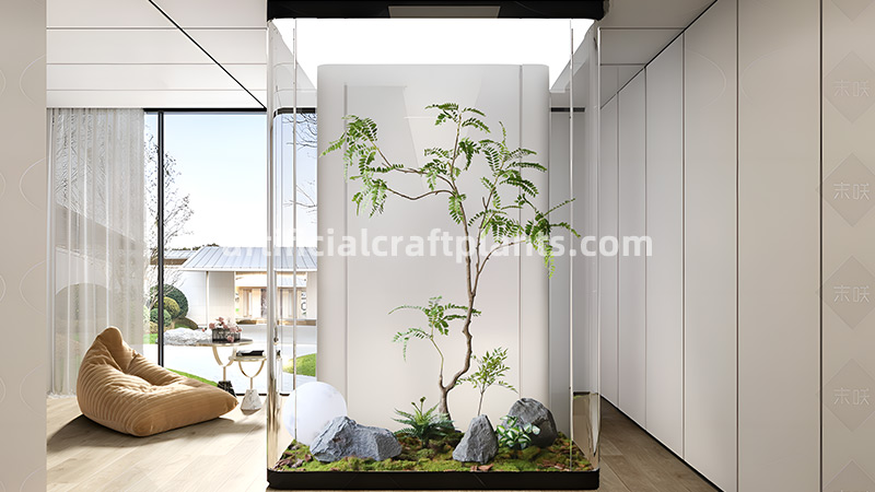 fake bonsai indoor decor artificial bonsai tree in a glass display case