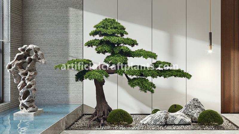fake bonsai tree decor artificial bonsai tree in a zen garden setting