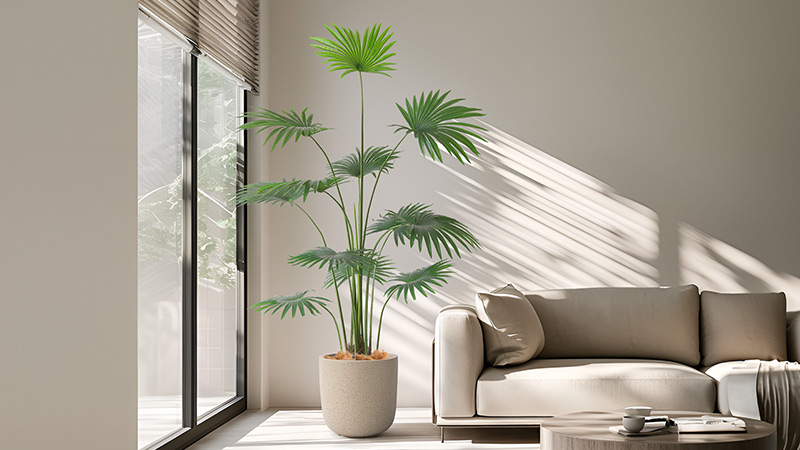 artificial palm tree in a modern living room