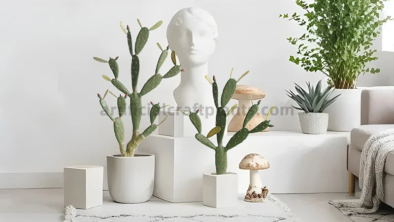 Artificial cacti and bust Modern interior with artificial cacti and bust sculpture