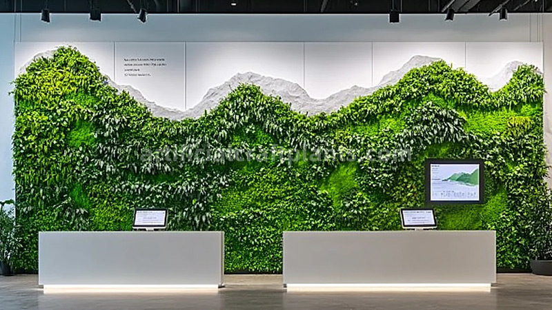 Office living wall with lush green foliage