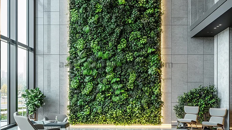 Vertical Garden Decor Lush artificial vertical garden in a modern lobby