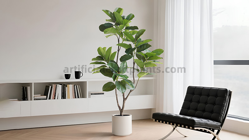 large artificial ficus lyrata tree in a white pot