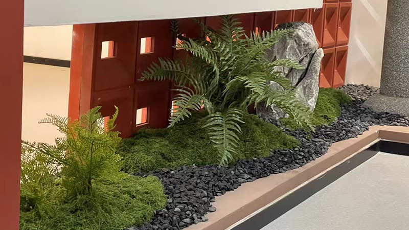 Mossy Rock Garden Miniature zen garden with red brick and green moss