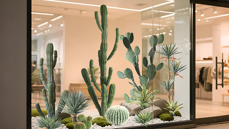 Artificial Cactus Display large artificial cactus display in a retail store window