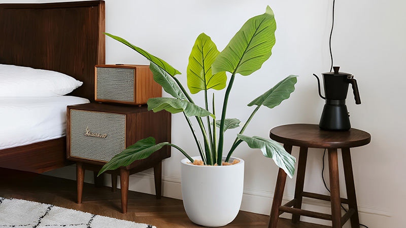 Artificial Bird of Paradise large artificial bird of paradise plant in a modern bedroom