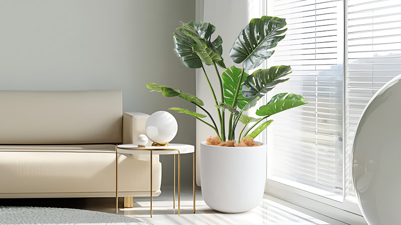 Artificial Monstera Plant large artificial monstera plant in a modern white pot