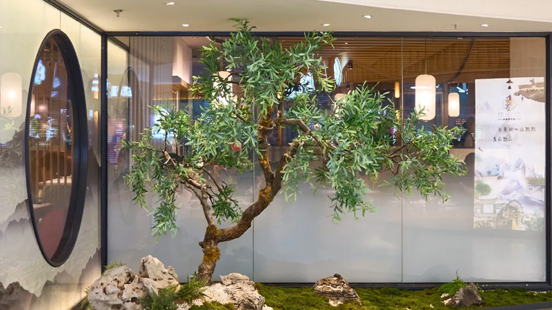 Faux Zen Tree Artificial indoor tree in contemporary minimalist dry zen garden