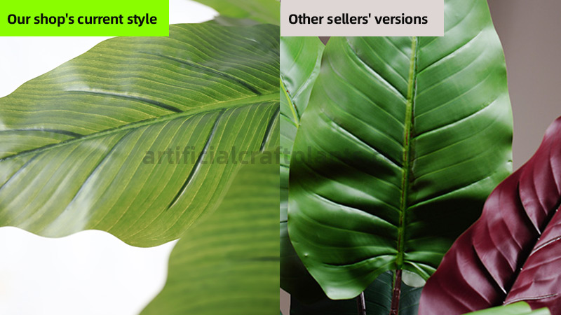 Faux Leaf Quality Compare Quality comparison of artificial plant leaf texture and color