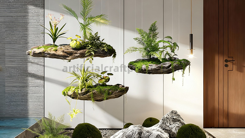 Hanging Zen Plant Decor Floating artificial garden terrariums with moss and faux plants