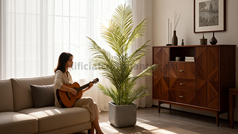 Large Artificial Palm Realistic artificial palm tree in a sunlit living room