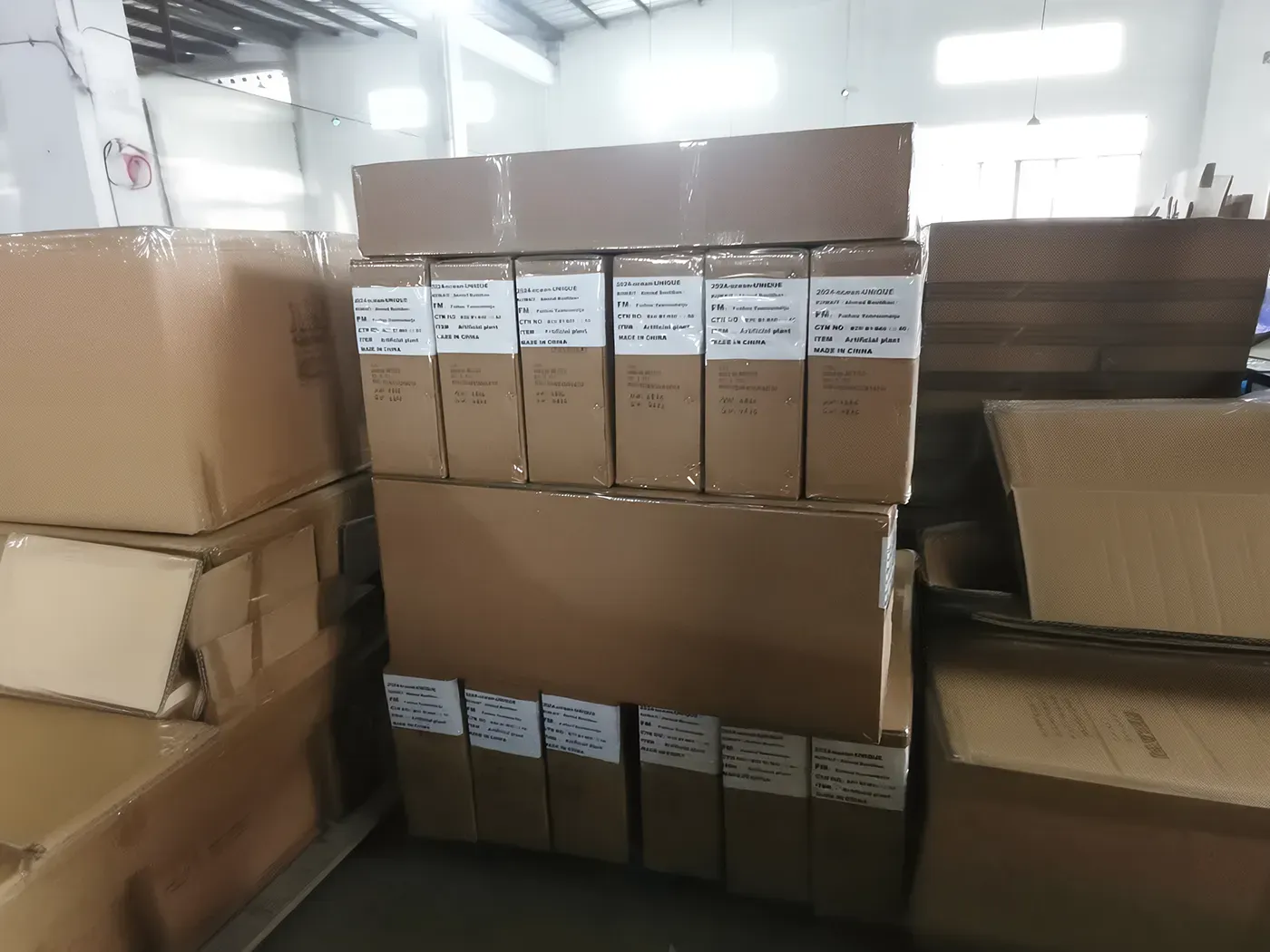 Packed artificial cactus orders prepared for export shipment