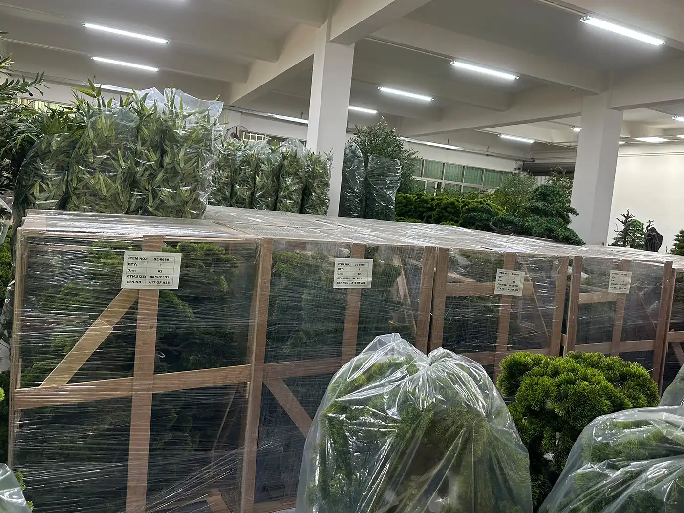 Packed artificial decor goods ready for export shipment